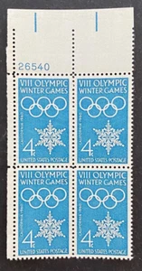 US Stamps, Scott #1146 4c VIII Olympic Winter Games 1960 plate block VF/XF M/NH - Picture 1 of 3