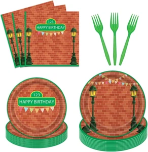 96 Pieces Red Brick Wall Street Party Supplies Tableware Set for 24 Guests Carto - Picture 1 of 12