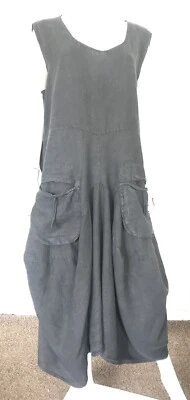 Vintage Black Pure Linen Lagenlook Dress | M L | Italian | 90s Y2K - Image 1 of 4