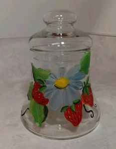 Handpainted Bell Shapped Glass Candy Dish Daisy and Strawberries Grandma Core - Picture 1 of 9