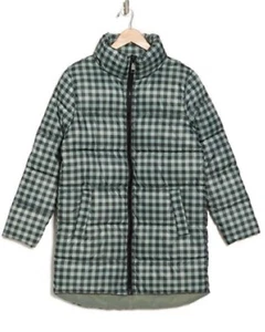 Rebecca Minkoff Puffer Coat Jacket Mint Black Gingham Buffalo Plaid Size Medium - Picture 1 of 13