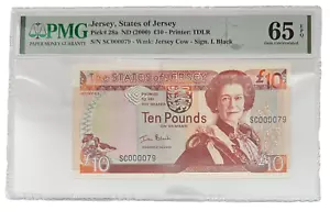 JERSEY - P 28a 10 POUNDS - ND (2000) - PMG GEM UNC 65 EPQ - QUEEN LOW SERIAL 79 - Picture 1 of 2