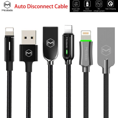 LED Auto Disconnect Charging Cable Charger For iPhone SE 14 11 12 13 Pro XS Max - Image 1 of 4