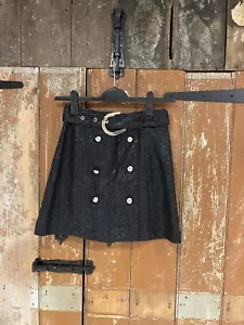 River Island Black Mini Skirt Coated Floral Print Belted Zip Gothic UK 8 New - Picture 1 of 14