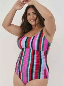 Torrid twist back swimsuit one piece vertical stripe multi Size 0 12 Large NWT - Picture 1 of 3