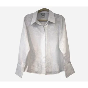 Camisa de Vestir Joanna Vintage Blanca Abotonada Rosas Puños Campana Talla Mediana - Imagen 1 de 9