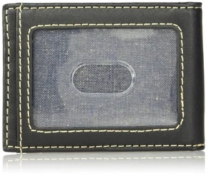 Herren-Geldbörse aus Leder mit Doppelfaltung, schwarze Vordertaschen aus Korbgeflecht, Einheitsgröße - Bild 1 von 4
