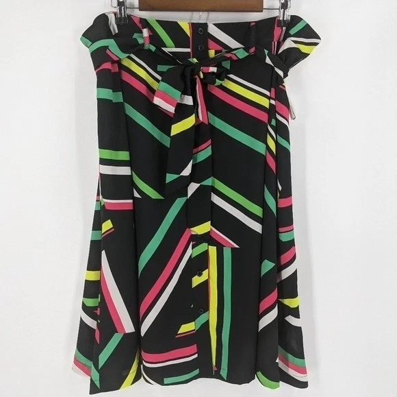 Bar III Womens Black Printed Knee Length A-line Skirt Size 16w Plus