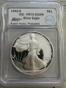1992 S PROOF SILVER EAGLE ICG PR70 SAN FRANCISCO PF 70 Austin Hutto - Picture 1 of 2