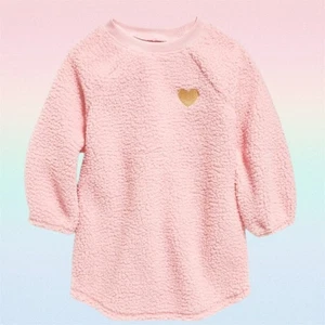 Old Navy Toddler Girls Crew-Neck Pink Heart Sherpa Dress Size 4T or 5T - Picture 1 of 1