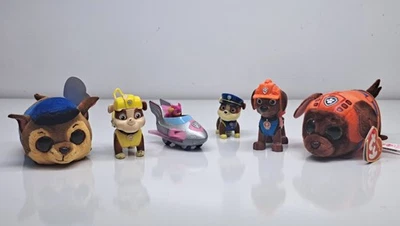 Lot of 6 PAW Patrol Toys - Ty Plush & Plastic Figures - Chase Skye Rubble - Image 1 of 4