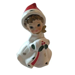 Napcoware Christmas Caroler Ceramic Girl Figurine Made Japan Muff Red Hat 8387 - Picture 1 of 11