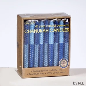 Two-Tone Honeycomb Beeswax Hanukkah Candles - 4" - Blue - 45ct - Picture 1 of 6