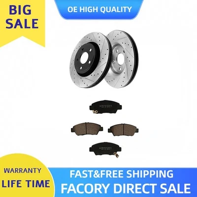 Front Drilled Slotted Rotors Brake Pad Ceramic Fit Acura RSX 2002 2003-2005 2006 - Imagem 1 de 4