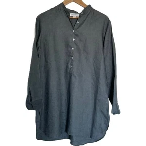 100% Linen Tunic, Gray, Quiet Luxury Minimalist Long Length, Charlotte Kellogg M - Picture 1 of 15
