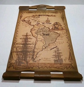 Brazilian Map Cowhide Wall hanging Tapestry Antique by Brazilian Craftsman 20x13 - Picture 1 of 9
