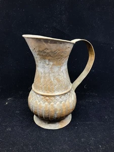 Antique Vintage Hand Hammered Middle Eastern Tinned Copper Water Pitcher, Egypt - Picture 1 of 9