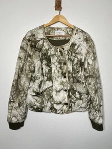 Chaqueta de Moto Acolchada Anthropologie Marrakech Tie Dye Talla Grande Crema Oliva - Imagen 1 de 4