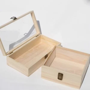Caja de madera abatible 1 pieza acrílico transparente ventana joyería regalo caja de almacenamiento hebilla - Imagen 1 de 5
