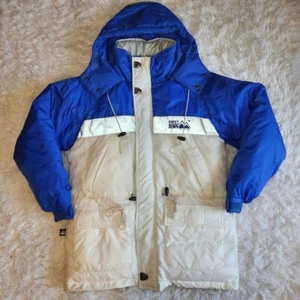 First Down Vintage Waterfowl & Duck Down Puffer Jacket Mens Small Blue White 90s - Picture 1 of 11