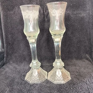 Juego de 2 candelabros pesados de vidrio cortado con apliques extraíbles NB - Imagen 1 de 14