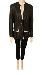 Madeleine Lederjacke Jacke Leather Jacket Schwarz Weiß Lammnappa Gr. 42 - Bild 1 von 9