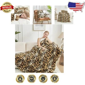 Cozy Leopard Print Faux Fur Throw Blanket - Super Soft 50x60 Inches Home Accent - Picture 1 of 11