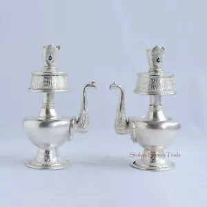 Budismo Tibetano Aleación de Cobre Plateado Bhumba Ritual Jarrón Sagrado Set Nepal - Imagen 1 de 7