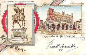5096) RICORDO DI PIACENZA 2 VEDUTINE RANUZIO FARNESE E PALAZZO GOTICO. VG 1899. - Picture 1 of 2