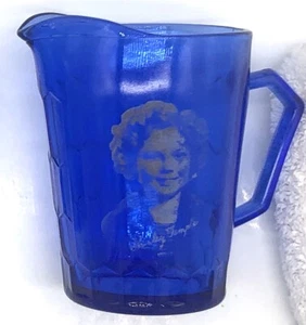 Vintage 30er Jahre Shirley Temple Hazel Atlas Kobaltblau Glas Milchkrug - Bild 1 von 6