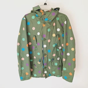 Freedomday Womens Hooded Lined Rain Jacket Green Polka Dot Size Medium Graphic - Picture 1 of 11