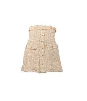 全新带标签! 粉色粗花呢水钻心形 Forever 21 露肩连衣裙 — 第 1/4 张图片