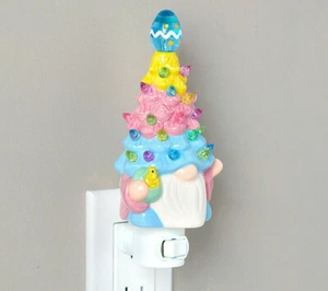 7.75”H Easter Gnome Tree NightLight Glazed with Multi-Color Bulbs NEW - Picture 1 of 3