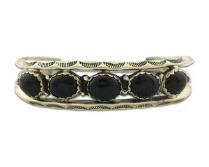 Vintage Navajo Bracelet 925 Silver Onyx Traditional Handmade Native American - Picture 1 of 7