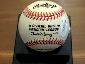 EDDIE MATHEWS BRAVES HOF SIGNED AUTO VINTAGE FEENEY GAME USED ONL BASEBALL JSA - Picture 1 of 3