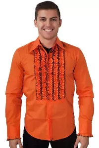 Camisa hombre Chenaski años 70 manga larga volantes naranja - Imagen 1 de 6