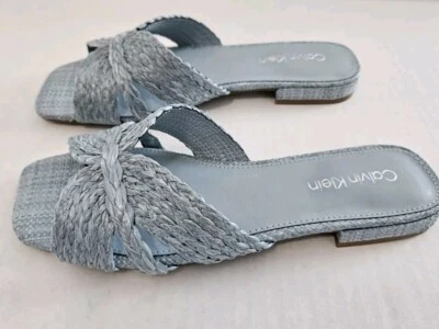 Calvin Klein KCTOUKIE 浅蓝色编织平底幻灯片 6.5 全新带标签 — 第 1/4 张图片