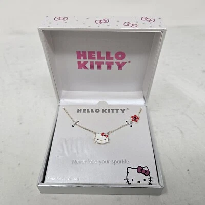 NUEVO Collar Esmalte Cabeza de Hello Kitty Fina Plateado Foto 1 de 3