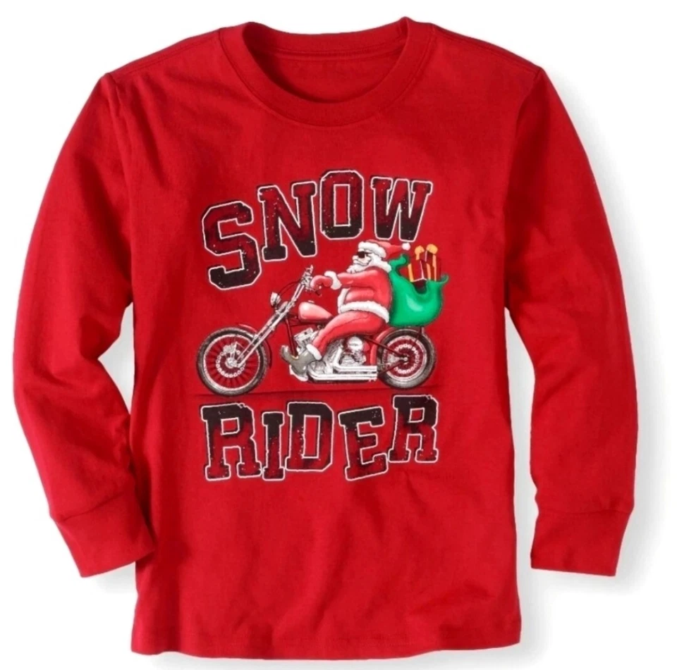 #I Camiseta Gráfica Mangas Largas Niños Navidad Talla 14 16 Xl Moto Roja Foto 1 de 1