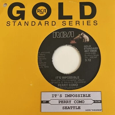 Perry Como 45 It's Impossible / Seattle NEW reissue unplayed pop vocal - Image 1 of 3