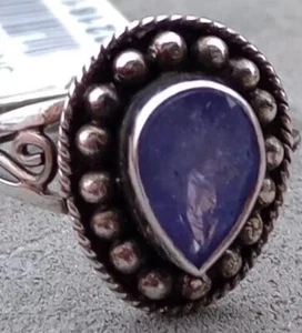 AMETHYST UNIQUELY RAISED PEAR SET RING, Sterling Silver 925 Sz6 PURPLE, NWT - Picture 1 of 10