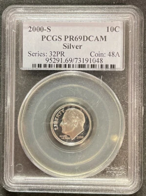 2000-S SILVER Roosevelt Dime PCGS PR69 DCAM ENN Coins - Image 1 of 2