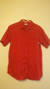 Columbia Mens Shirt Size M Short Sleeve Pocket Red Camp Fire Pattern Button Down - Picture 1 of 11