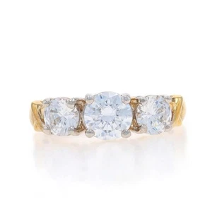 Sterling Cubic Zirconia Three-Stone Engagement Ring - 925 Gld Ptd 1.75ctw Size 6 - Picture 1 of 9