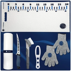 Fish Fillet Mat Kit 28"x14" Non-Slip Mat, Knife, Gloves Scaler & Scrubbing Brush - Picture 1 of 8