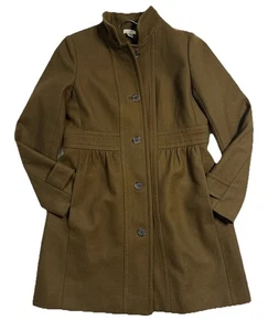 J Crew Coletta Double Cloth Coat Womens 12 Olive Green Italian Wool Blend - Picture 1 of 7