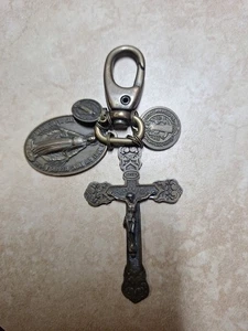 Kruzifix Schlüsselanhänger Benedikt Medaille 2 Maria Medaillen oval 3" katholisch religiös - Bild 1 von 7