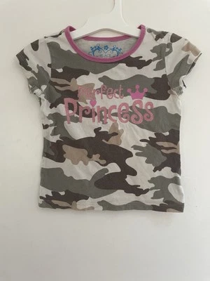 Camiseta TCP Criança Menina Glitter Princesa Perfeita Camuflagem 100% Algodão Bege Rosa 3T - Imagem 1 de 4