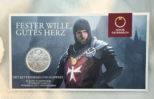 2020 Austria Knights Tales 10 Euro Silver Coin & Card Fortitude INV#7042 - Picture 1 of 9