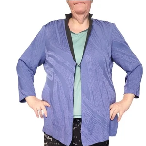 Misook Gr. XL Haken abstrakte Streifen Strickjacke Cardigan lila lavendel - Bild 1 von 11